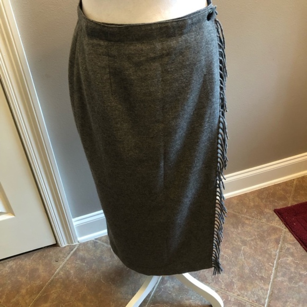 Vintage Lizwear Wool Blend Pewter Gray Wrap Skirt Size 8